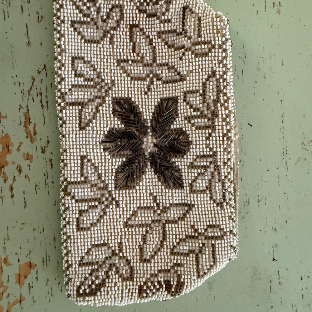 Elegant Beaded Clutch - Cream and Brown - Picture 8 of 8